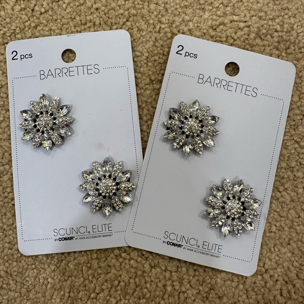 Scunci Silver Flower Barrettes